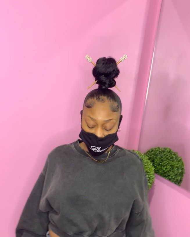 Buns With Weave For Black Women, Two Low Buns With Weave, 2 Sleek Buns With Weave, Bun With Weave, Weave Bun, Hair Clip Unique, Bhaddie Hairstyle, Hair Clips For Women, Top Knot Bun