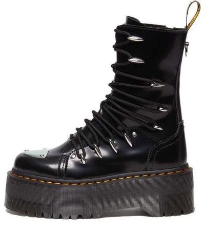 (WMNS) Dr. Martens Jadon Hi LTT Max Leather Platform Boots 'Black' 30964001 Punk Leather Boots With Rubber Sole, Black Calf Leather Platform Boots With Rubber Sole, Black Pointed Toe Moto Boots For Streetwear, Black Punk Patent Leather Platform Boots, Black Leather Boots With Flat Heel, Gothic Leather High Heel Platform Boots, Punk Leather Boots With Reinforced Heel, Leather Platform Boots With Studded Outsoles For Streetwear, Leather Boots With Metal Feet And Round Toe