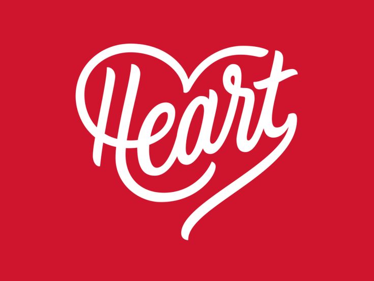 the word heart written in white on a red background