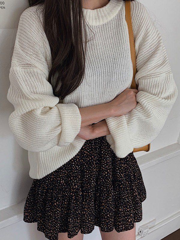 Basic Crew Neck Pullover Sweater Street Preppy, Sweater White, Sweaters Online, Ribbed Neckline, White Sweaters, Long A Line, Pullover Sweater, Knit Cardigan, Pullover Sweaters