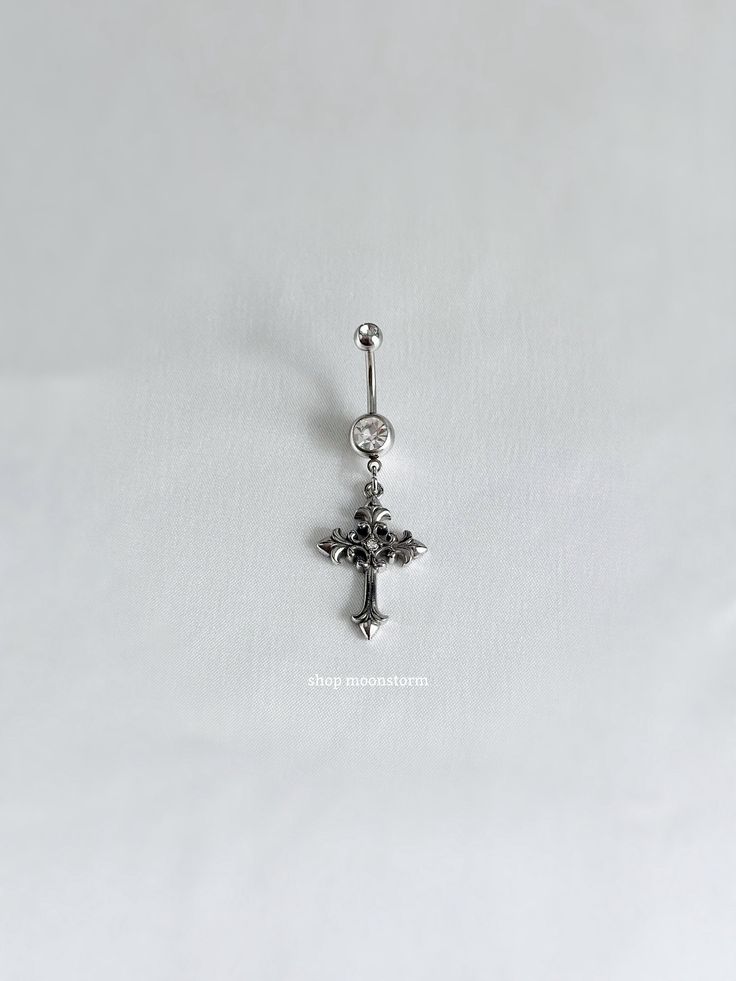 - 14g - 10mm bar - Water resistant - Surgical steel bar - CZ stainless steel charm - Will not rust or tarnish Belly Piercing Ring Simple, Sterling Silver Belly Button Rings, Skull Belly Button Piercing, Silver Belly Ring, Cross Belly Ring, Cute Piercing Jewelry, Cross Belly Piercing, Emo Belly Button Piercing, Gothic Belly Button Piercing