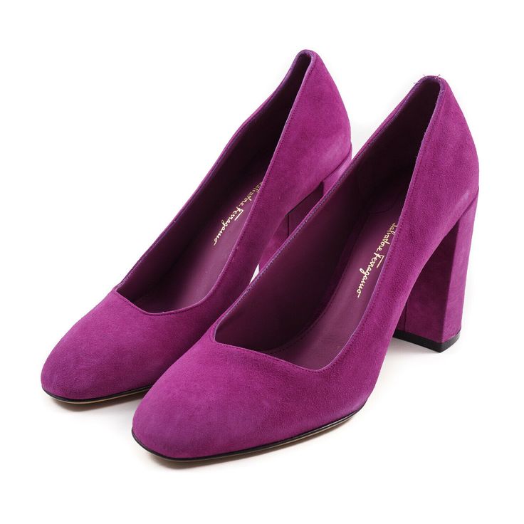 Salvatore Ferragamo 'Arezzo 85' Pumps   ferragamo shoes Slip-on heels Almond toe Block heel Leather lining 8cm heel Made in Italy US size 9 B (medium width) Material Details Astro violet purple calfskin suede uppers with leather soles. Condition New with box. Square Toe Heels For Galas, Chic Block Heel Heels For Galas, Evening Block Heels With Leather Sole, Closed Toe Heels With Sculpted Heel For Galas, Block Heels With Sculpted Heel For Galas, Block Heels For Galas With Sculpted Heel, Almond Toe Heels With Contrasting Heel Counter For Galas, Sculpted Heel Closed Toe Heels For Galas, Chic Medium Width Heels For Galas