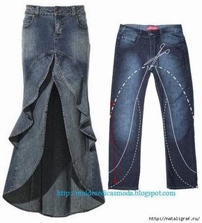 two pairs of jeans with chains on them and one pair in the same pattern, both worn