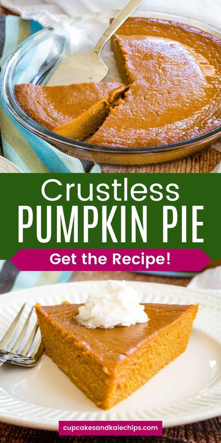 a slice of crustless pumpkin pie on a plate