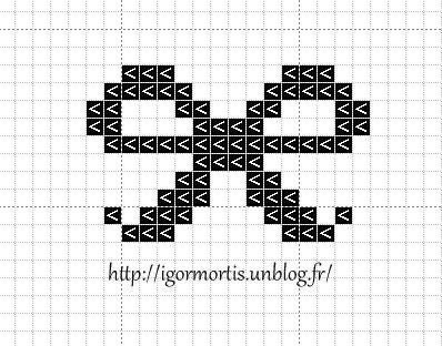 a cross stitch pattern that has been made with squares and triangles in black and white