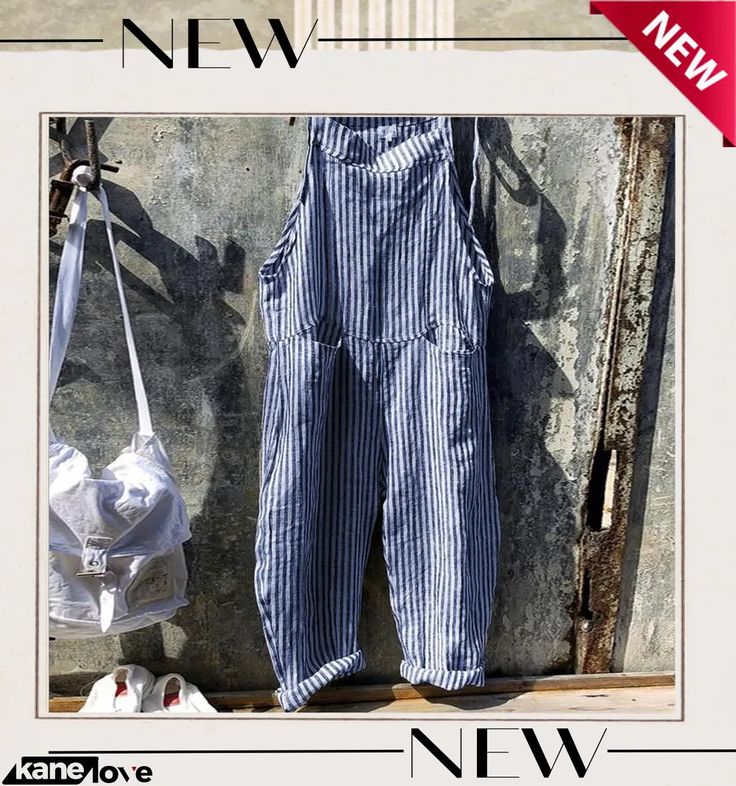 Strap Striped Jumpsuit Wide Leg Pants Non-stretch Wide Leg Jumpsuits And Rompers For Summer, Casual Stretch Jumpsuits, Chic Overalls With Pockets, Chic Summer Overalls, Summer Wide Leg Jumpsuits And Rompers With Pockets, Spring Stretch Trousers Jumpsuits And Rompers, Summer Overalls With Pockets For Loungewear, Spring Stretch Jumpsuits And Rompers Trousers, Spring Stretch Jumpsuits And Rompers