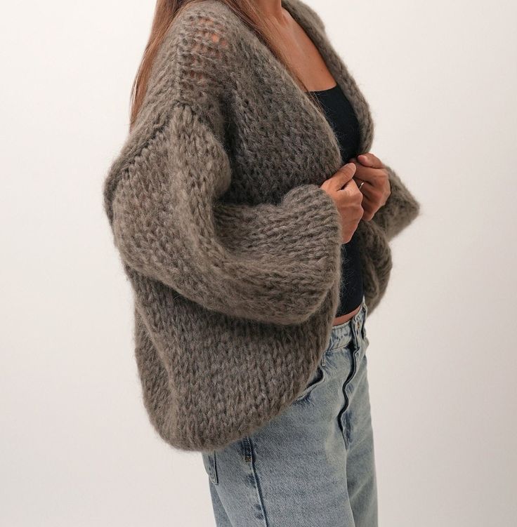 Mohair Cardigan, Chunky Knit Cardigan, Slouchy Fluffy Cardigan, Women Mohair Merino Wool Cardigan. The hand knit mohair merino cardigan is made of Italian premium quality Kid Mohair. A luxury yarn made out of 80% kid mohair; 10% Lana merino extra fine; 10% Polyamide. Very light and fluffy feeling, like floating on clouds. The mohair merino cardigan is cuddly soft, no itching. Perfect for casual, dating, office and going out.  Designed to flatter all silhouettes with its wide oversized fit. Perfe Winter Mohair Cardigan, Winter Mohair Cardigan With Soft Texture, Mohair Cardigan With Soft Texture For Winter, Cozy Mohair Soft Knit Outerwear, Cozy Mohair Knitted Cardigan, Cozy Mohair Knitted Outerwear, Cozy Knitted Mohair Cardigan, Cozy Mohair Cardigan, One Size Cozy Mohair Cardigan