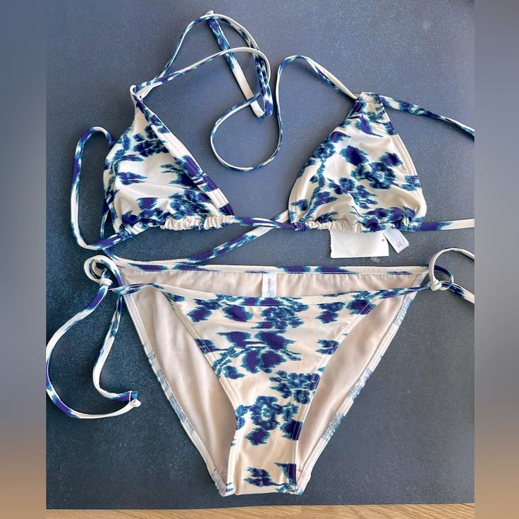 Cream Gap String Bikini With Blue Floral Designs. Bought A Few Years Ago And Never Wore. Large Top And Medium Bottom. Standard Bikini Size. Price Is Firm. Priced To Sell. Summer Swimwear By Gap, Gap Swimwear For Beach Season, Summer Pool Swimwear By Gap, Gap Summer Swimwear For Pool, Gap Summer Swimwear For Beach Season, Gap Summer Swimwear For The Pool, Gap Summer Swimwear, Spring Gap Swimwear For Vacation, Gap Swimwear For Spring Vacation