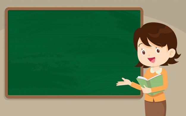 a girl standing in front of a blackboard with her hand out to read the book