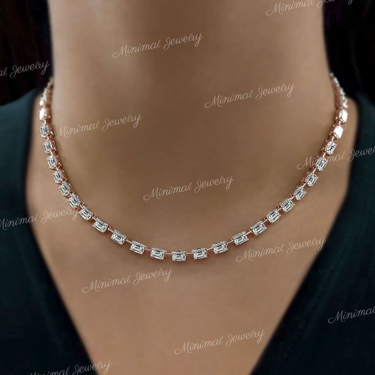 Emerald Moissanite tennis necklace,white gold tennis necklace,eternity Moissanite Necklace,tennis choker Necklace,Moissanite tennis chain  DESCRIPTION  -------------------- *Moissanite Details  →Stone                            :  Emerald →Size (mm)                      :  6*4 →Stone Total CTW          :  39*50 →Color                              :  Colorless →Clarity                            :  VVS →Gold Purity                    :  10k/14k/18k solid gold * Metal Details: → Metal Type:  Gold White Moissanite Brilliant Cut Tennis Necklace, White Moissanite Tennis Necklace For Anniversary, White Moissanite Tennis Necklace Gift, White Moissanite Tennis Necklace Perfect As A Gift, White Tennis Necklace With Moissanite In Prong Setting, White Moissanite Tennis Necklace With Prong Setting, Baguette Diamond Tennis Necklace As Gift, Silver Tennis Necklace With Baguette Diamonds, Silver Tennis Necklace With Baguette Diamonds As Gift