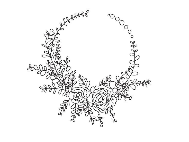 a black and white drawing of a necklace with flowers