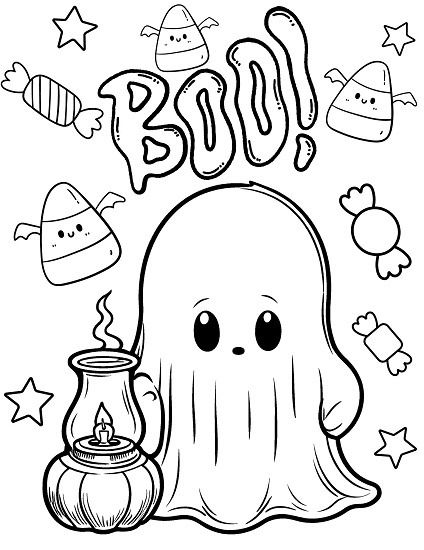 a black and white drawing of a ghost holding a lantern