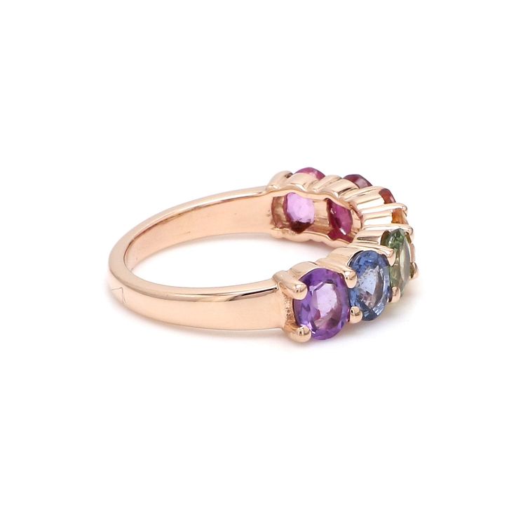 Rainbow sapphire amethyst ruby eternity band ring in 14k 18k gold, Natural rainbow gemstone ring, Rainbow ring gold, Seven chakras ring gold STONE DETAILS : ✦ Gemstone: Rainbow Sapphire, Ruby, Amethyst ✦ Gemstone Type : Natural ✦ Gemstone Size : 5x4 mm ✦ Gemstone Shape : Oval cut ✦ Number of gemstones : 7 ✦ Gemstone Weight : 3-4 carats ✦ Gemstone Grade : AAA METAL DETAILS : ✦ Metal : 14K/18K Gold ✦ Metal Color : Yellow / White / Rose Gold ✦ Setting : Shared Prong Setting ✦ Ring Box : Yes SHIPPIN Multicolor Ring With Prong Setting, Multicolor Prong-set Ring Jewelry, 14k Gold Multi-stone Ruby Ring, 14k Gold Multi-stone Oval Ruby Ring, Oval Multi-stone Ruby Ring In 14k Gold, Fine Jewelry With Multicolor Round Band, Fine Jewelry Multicolor Round Band, 14k Gold Multi-stone Baguette Cut Ring, Fine Jewelry Rings With Gemstone In Round Band