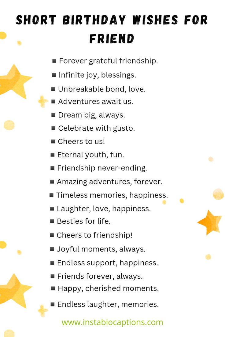 Make your friend's special day unforgettable with heartfelt and concise short birthday wishes! Show your appreciation and love with these delightful birthday messages that will bring a smile to their face. Find the perfect words to celebrate your friend's birthday and cherish the bond you share. Spread joy and warm wishes with our collection of short birthday wishes for a friend Birthday Wishes Captions For Best Friend, Happy Birthday Wishes For Best Frd, Best Friends Birthday Message, Birthday Wishes For A Dearest Friend, Birthday Wishes For A Friend Quotes, Simple Birthday Quotes For Friend, Bestie Birthday Quotes Short, Birthday Wishes For A Normal Friend, Friendship Quotes Birthday Wishes