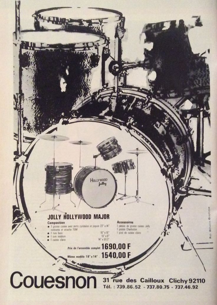 an advertisement for a concert with the drum kit on it's back cover, which reads