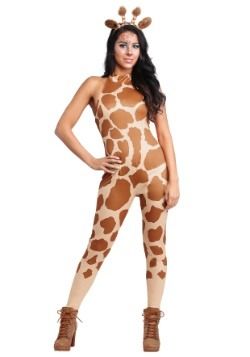 a woman in a giraffe costume posing for the camera with her hands on her hips