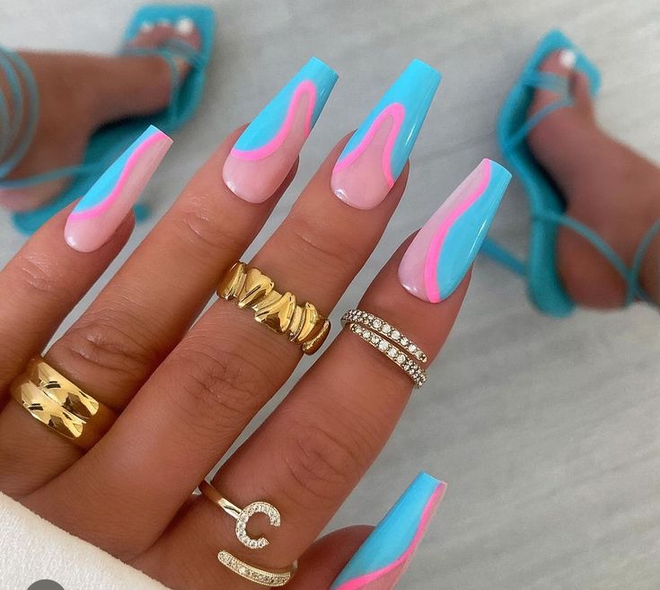 Gender Reveal Nails, Mix Match Nails, August Nails, Baby Nails, Blue Nail Designs, Coffin Nails Designs, Fire Nails, Long Acrylic Nails, Cute Acrylic Nails