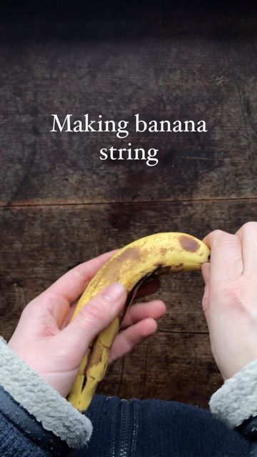 a person holding a banana in their hand with the words making banana string on it