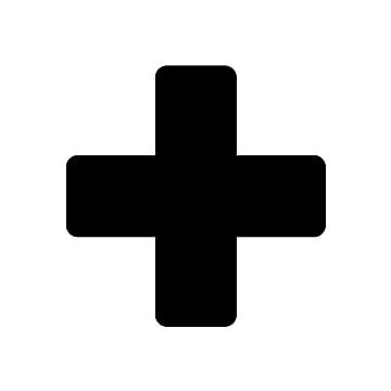 a black and white image of a plus sign on a white background for use as a logo or icon