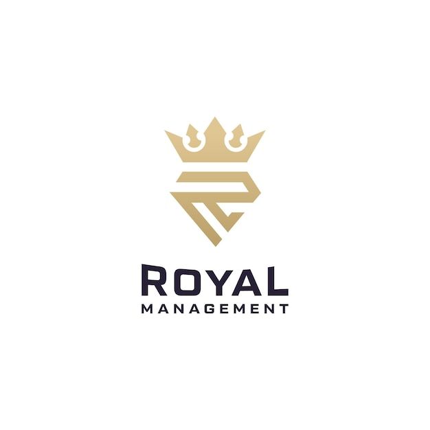 the royal management logo is shown in gold and black, with a crown on top