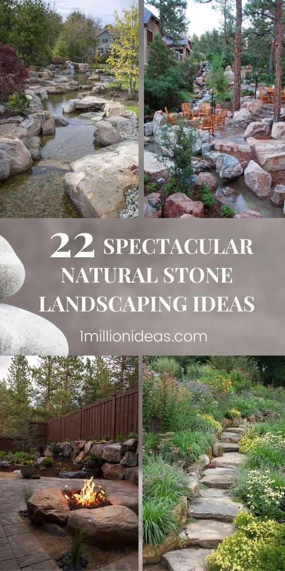 two pictures with the words 22 spectacular natural stone landscaping ideas