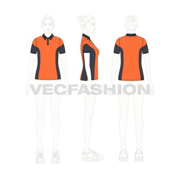 Women's Training Polo Shirt Flat Sketches, Design Line, Interesting Design, Vector Template, Polo Shirt Women, Clothes Ideas, Fashion Flats, Cut And Color, Womens Flats