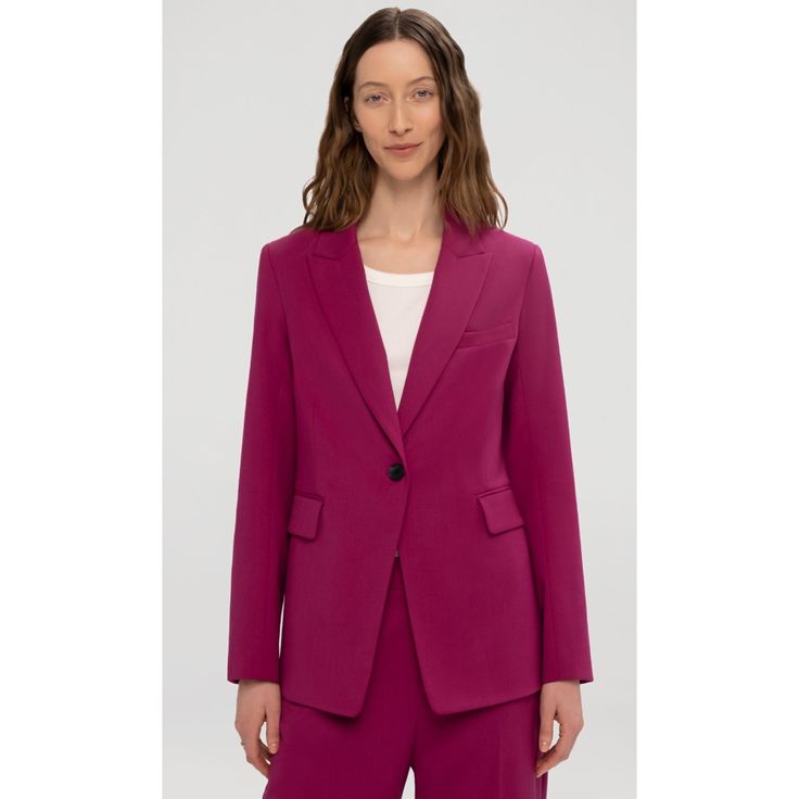 Nwot Argent Single Button Blazer In Seasonless Wool Magenta Size 2 Made Of A Year-Round, Refined Italian Stretch Wool, This Blazer Is Designed To Be A Flattering Long And Lean Fit With A Peak Lapel And Single Button Closure. The Lightweight Fabric Is Naturally Temperature Regulating And Odor And Wrinkle Resistant. Functional Details Include Exterior Pocketing And Our Signature Interior Pocketing And Smart Cuff For Sleeves That Scrunch And Magically Stay In Place. Pairs Well With The Tailored Tro Single Button Blazer, Size 2, Blazer Suit, Pink Purple, Wide Leg, Suit Jacket, Jackets For Women, Jackets & Coats, Blazer