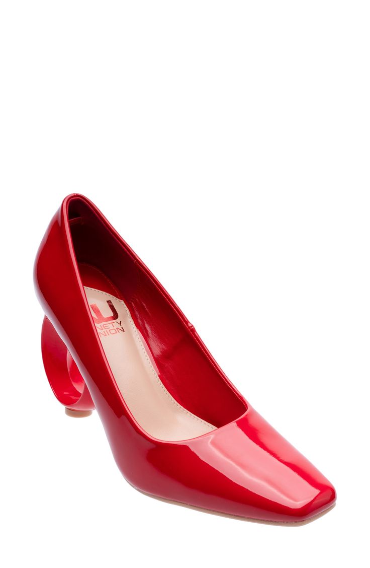 A sculptural heel elevates this sleek patent-finish pump framed by a tapered squared-off toe. 3 1/2" heel Synthetic upper and lining/rubber sole Imported Red Sleek Heels With Sculpted Heel, Red Glossy Pointed Toe Heels, Sleek Red Heels With Sculpted Heel, Bold Patent Leather Heels For Formal Occasions, Modern Patent Leather Heels With Wrapped Heel, Bold Pointed Toe Heels For Formal Occasions, Bold Evening Heels With Sculpted Heel, Bold Block Heel Heels For Formal Occasions, Bold Block Heels With Sculpted Heel