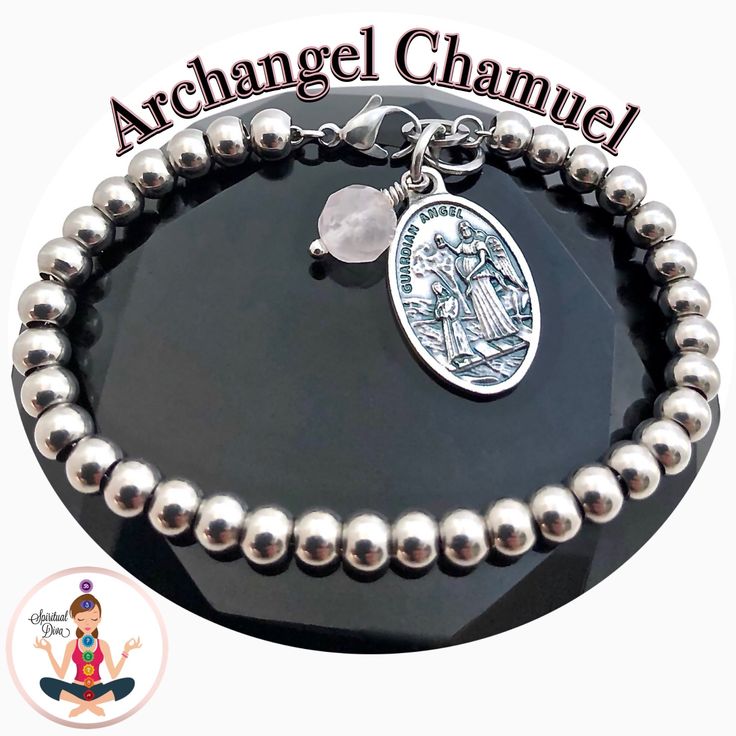 This Spiritual Diva Jewelry Archangel Chamuel Stainless Steel hypoallergenic Rose Quartz healing gemstone charm bracelet adjusts 3 sizes from 6.5 inches to 8 inches. All non Tarnish Stainless Steel hardware, your choice of 1 of 3 charms, and an 8mm faceted Rose Quartz bead charm. Click HERE for a custom order. If you see another charm you like from a different listing send us the link. Each piece of Spiritual Diva Jewelry comes with 2 description cards and a gift bag Archangel Chamuel is the ang Archangel Chamuel, Angel Bracelet, Rose Quartz Healing, Crystal Reiki, Guardian Angels, Rose Quartz Beads, Crystal Rose, Energy Crystals, St Michael