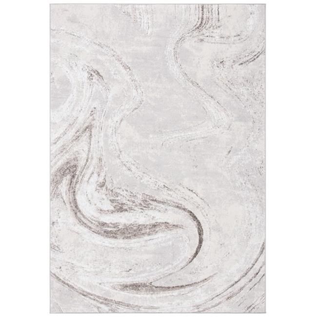 a white rug with grey swirls on it