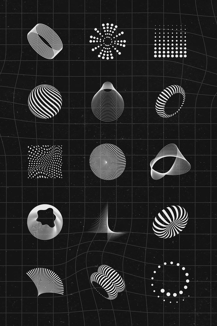 an array of different shapes and sizes on a black background with white lines in the middle