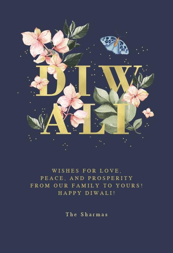 a greeting card with the words divy all on it and flowers in gold lettering