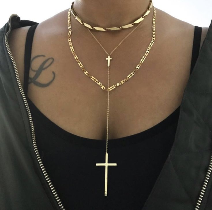 LYSA CHOKER Long Tassel Necklace, Scarfs, Tassel Necklace, Gold Metal, Cross Necklace, Choker, Choker Necklace, Gold Plate, Plating