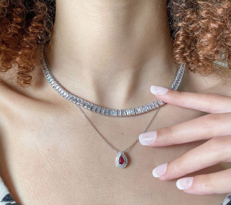 Halo Necklace, White Gold Necklaces, Red Ruby, Jewelry Cleaner, Diamond Halo, Jewelry Lover, Jewelry Pouch, Pear Shape, Pink Sapphire