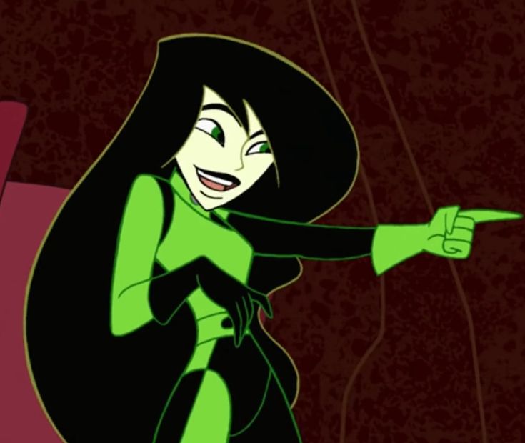 an animated image of a woman pointing at something