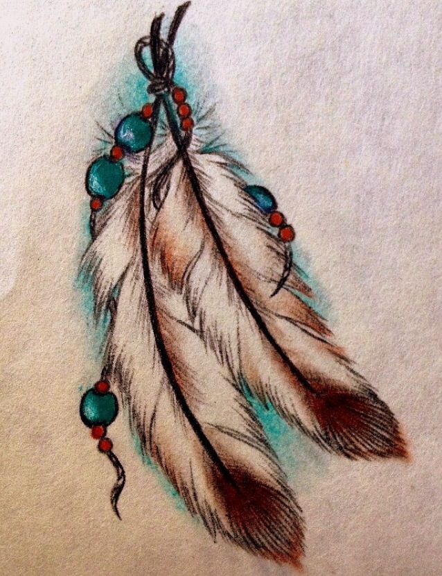 a drawing of a feather with beads on it's end and a tatoo