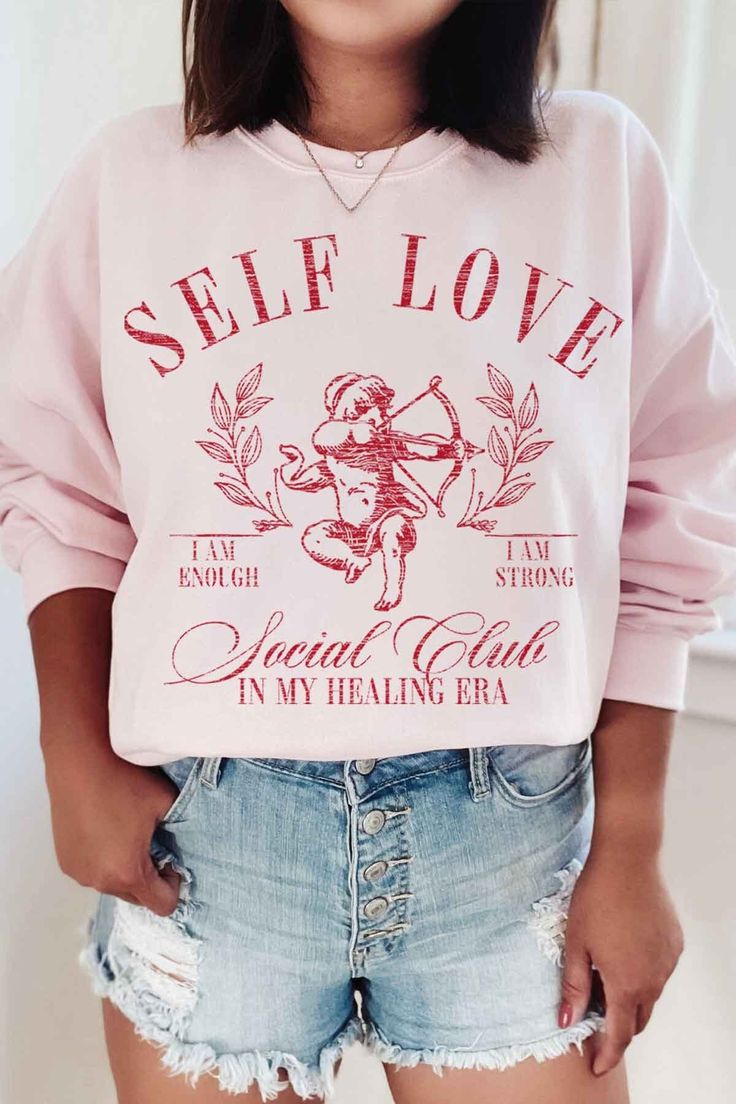 This Cute Valentines Sweatshirt is the perfect gift or outfit for valentines day. Its trendy, fun and cute for valentines. Soft girl era!! Healing era Social club This valentines day be trendy and cozy in our  Self Love Sweashirt part of our healing era.  Q U I C K * F A C T S * ♥️ 100% Soft cotton ♥️Design is high quality digital print ♥️ Wash and dry normally. Do not iron directly on the print. * S I Z I N G * ♥️ Sizing is unisex so runs like men's ♥️Most women find their typical size works be Red Long Sleeve Sweatshirt For Valentine's Day, Valentine's Day Pink Sweatshirt With Letter Print, Valentine's Day Gift Sweatshirt, Valentine's Day Pink Letter Print Sweatshirt, Cute Crew Neck Sweatshirt For Valentine's Day, Pink Crew Neck Sweatshirt For Valentine's Day, Cute Valentine's Day Crew Neck Sweatshirt, Casual Pink Sweatshirt For Valentine's Day, Casual Pink Valentine's Day Sweatshirt