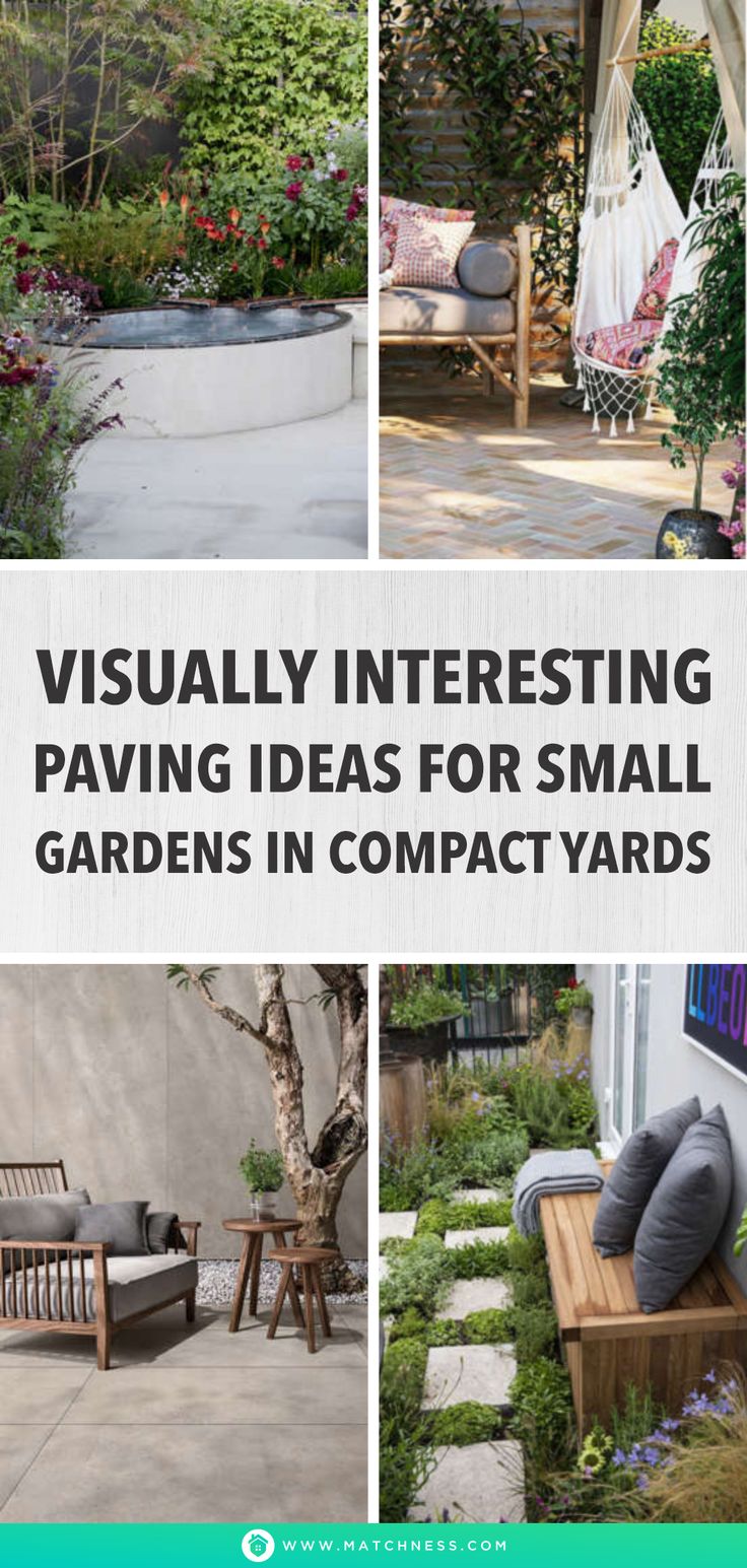 the cover of a book with pictures of small gardens in compact yards and various seating areas