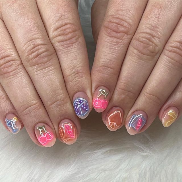 Nail Designs Sparkle Glitter, Las Vegas Nail Art, Neon Light Nail Art, Neon Sign Nail Art, Neon Lights Nails, Lucky Nails Design, Neon Sign Nails, Neon Light Nails, Lucky Nails