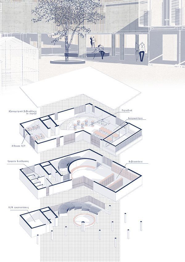 an architectural diagram shows the various sections of a building