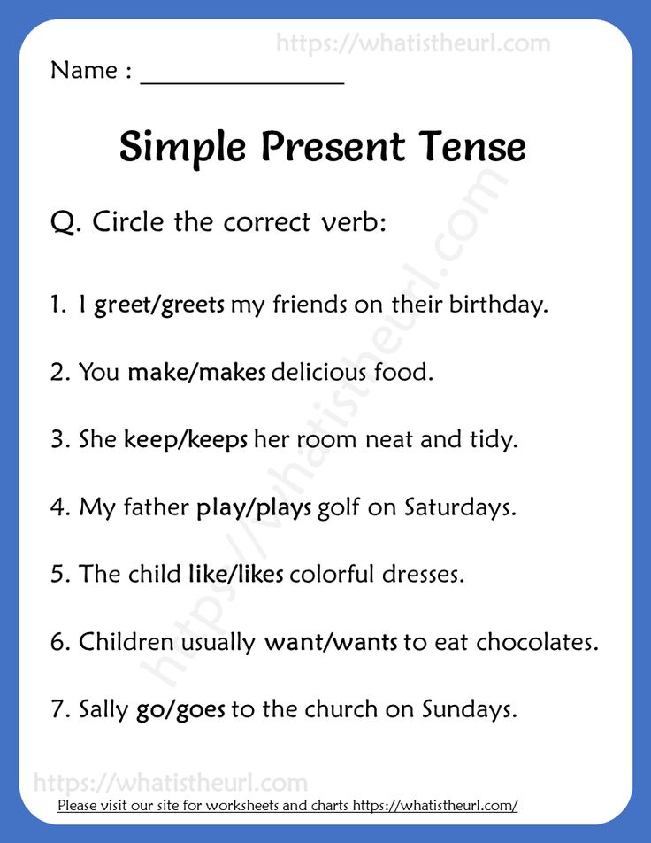 the simple present tense for children to use in their own language, including words and pictures