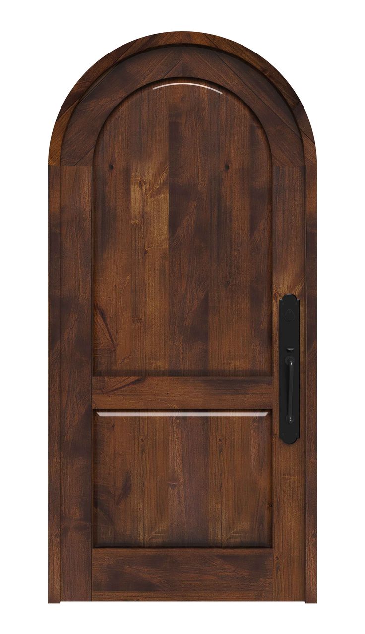 a wooden door with a black handle on the front and side panel, which is made out of wood