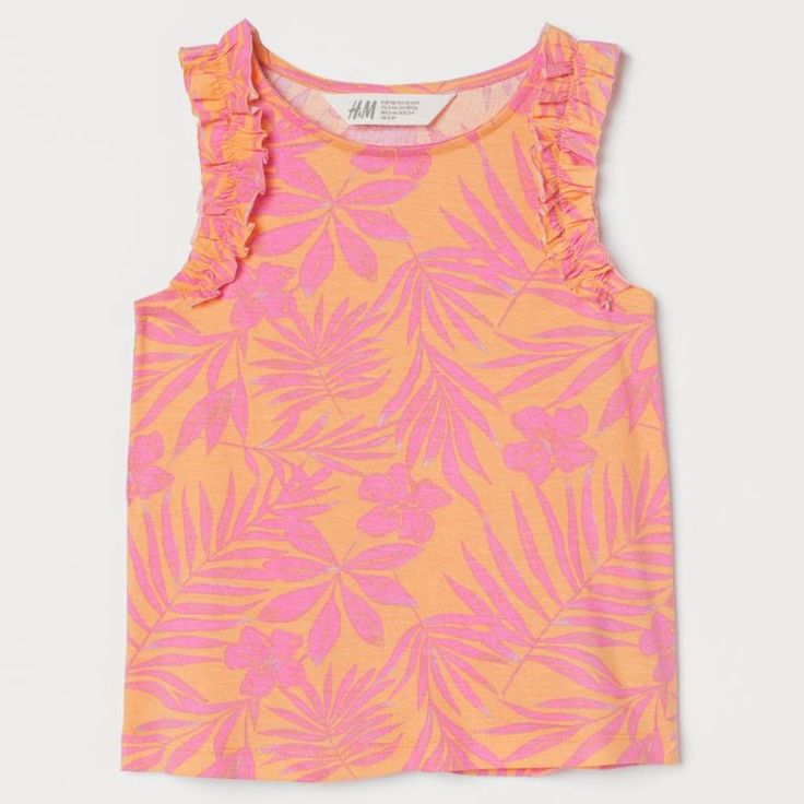 Sleeveless Tank In Printed Cotton Jersey With A Frill Around The Armholes. Material: Cotton Jersey New Unworn, No Tags Summer Playwear Cotton Tops, Summer Cotton Tops For Playwear, Cotton Tops For Summer Playwear, Playful Pink Cotton Tank Top, Pink Tops For Playwear In Spring, Playful Printed Sleeveless Top, Playful Sleeveless Printed Top, Playful Sleeveless Summer Tops, Printed Pink Cotton Tops