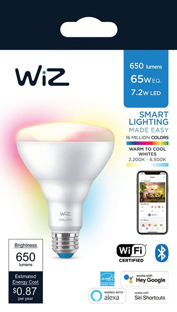 the wiz smart light bulb is in its packaging