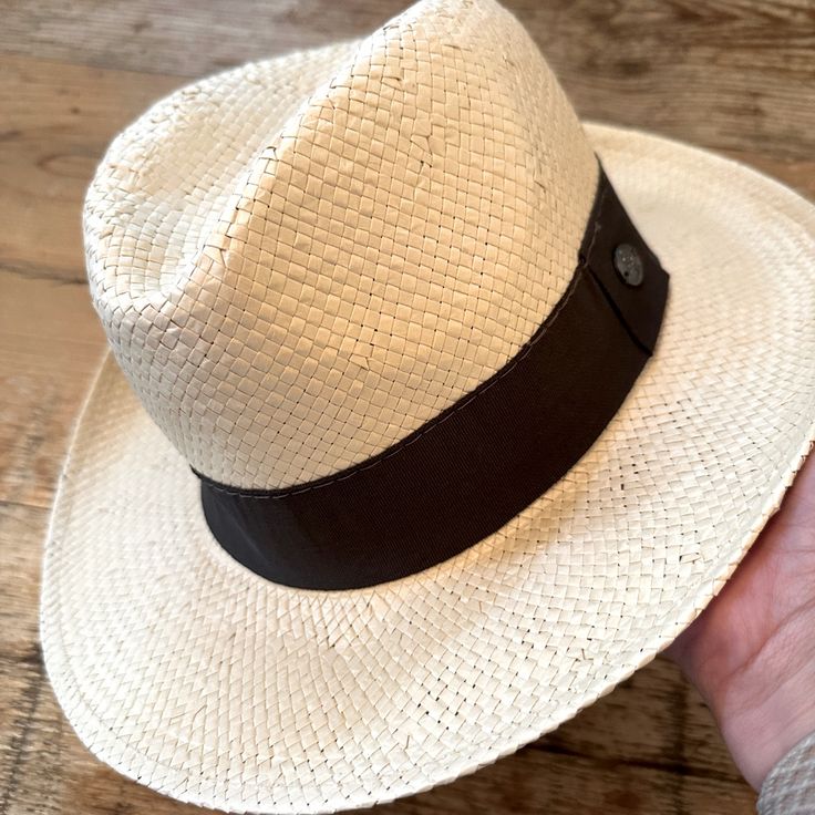 Super Cute Straw Hat With Tightening Elastic Under The Brim - Blue Ribbon Detailing - Handmade Straw Hat Measures 8” In Diameter - Never Worn - Purchased At A Shop In Athens, Greece Casual Fitted Sun Hat For Travel, Fitted Brown Panama Hat For Beach, Casual Fitted Fedora For Travel, Casual Fitted Hat Bands For Beach, Fitted Brown Straw Hat Casual, Fitted Brown Casual Straw Hat, Fitted Casual Brown Straw Hat, Casual Fitted Natural Sun Hat, Casual Fitted Natural Color Sun Hat