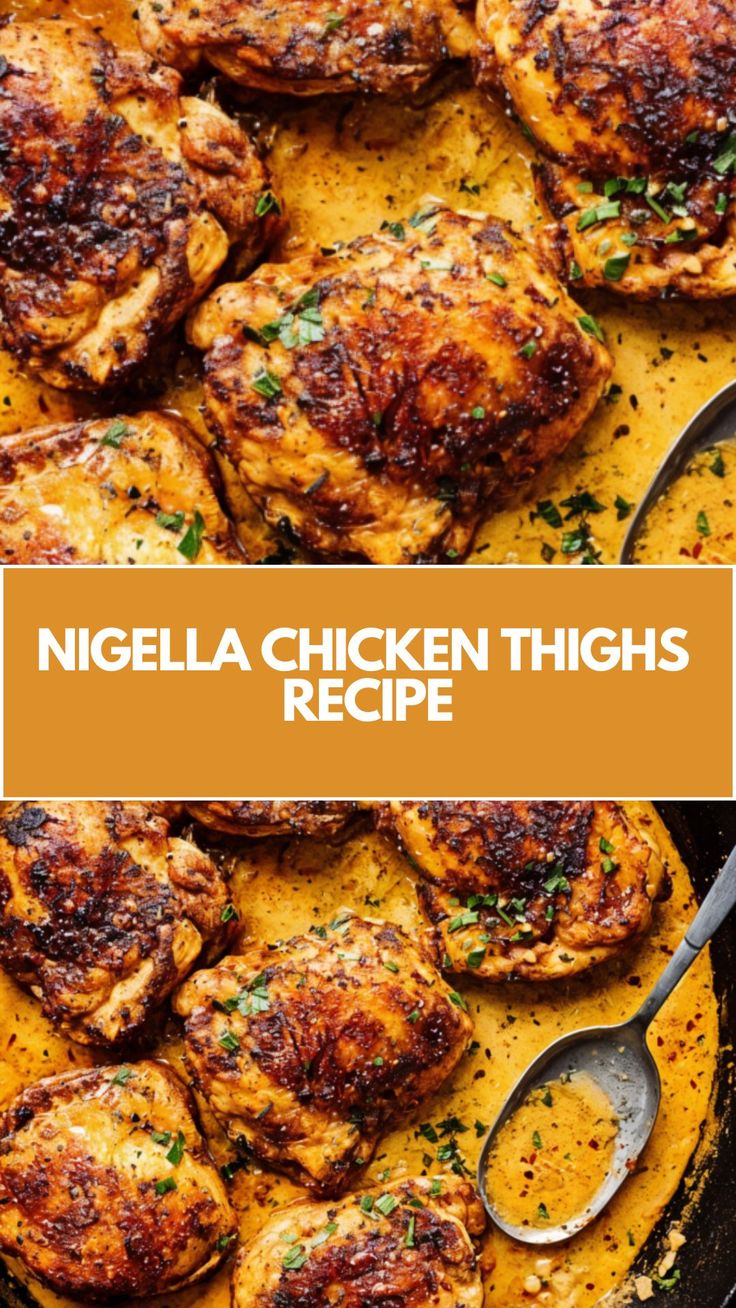 This easy and delicious Nigella Lawson-inspired crispy chicken thighs recipe is the perfect quick dinner for any night. The chicken is tender on the inside, with a crispy skin on the outside, and the creamy sauce adds a rich, flavorful touch. Plus, you can easily swap in common ingredients for a flexible meal! Chicken Thigh Recipes Skin On, Chicken Thigh Skin On Recipes, Classic Chicken Recipes, Braised Chicken Thigh Recipes, Chicken Thighs And Drumstick Recipes, Boneless Skinless Chicken Thigh Recipes Skillet, Garlic Chicken Thigh Recipes, Chicken Thigh With Skin Recipe, Nigella Lawson Recipes Chicken