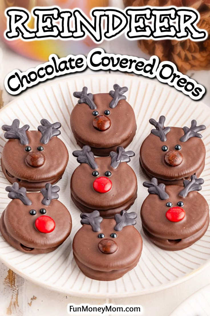 reindeer chocolate covered oreos on a plate