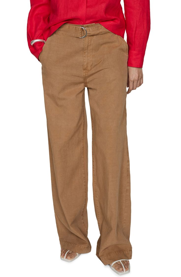 A matching belt enhances the impeccable poise of wide-leg pants that brings polish to both workwear and casual looks. Zip fly with button closure Front slant pockets; back welt pockets Removable belt 64% lyocell, 20% linen, 16% cotton Machine wash, line dry Imported Brown Wide Leg Work Jeans, Brown Wide Leg Jeans For Work, Brown Workwear Jeans With Belt Loops, Brown Jeans With Belt Loops For Work, Brown Straight Leg Jeans For Work, Brown Workwear Bottoms With Five Pockets, Relaxed Fit Wide Leg Work Pants With Belt Loops, Brown Wide Leg Pants With Belt Loops For Work, Casual Belted Wide Leg Pants For Fall