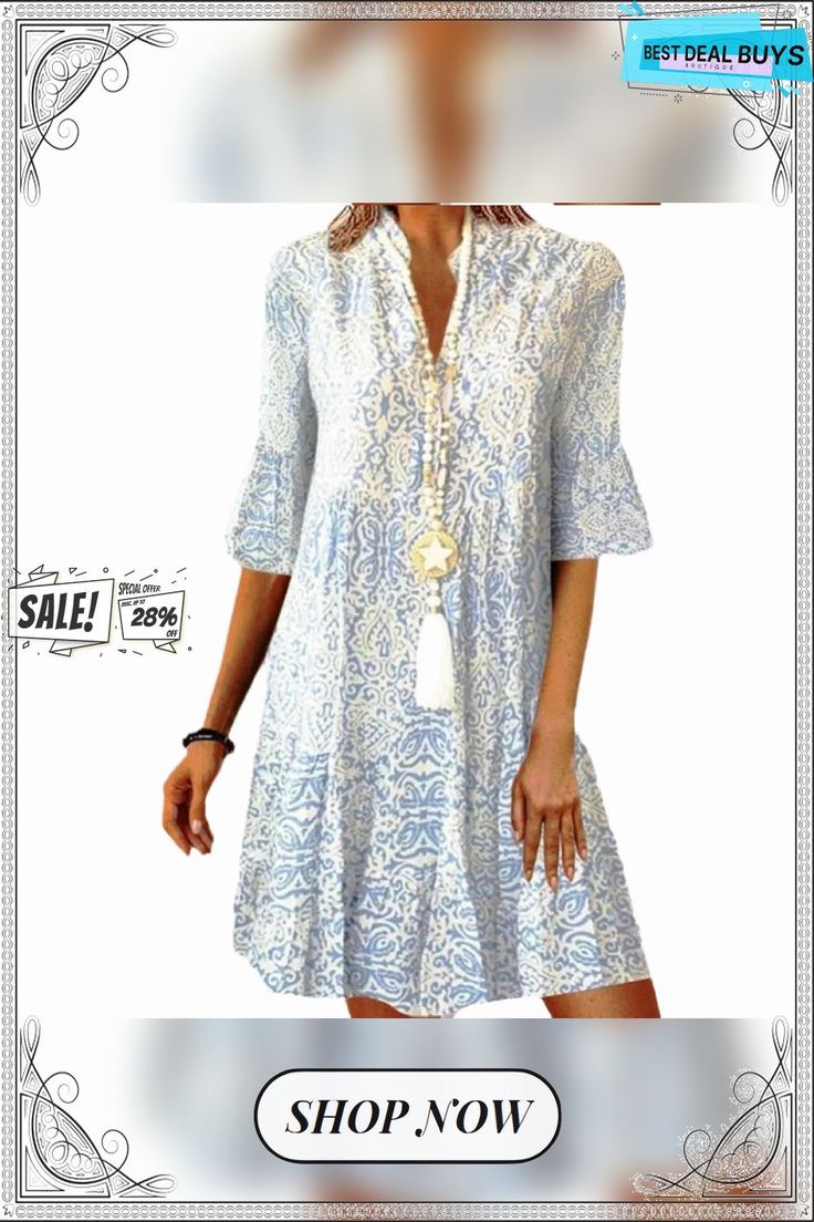 Women's V-neck Loose Half-sleeve Printed Dress Printed Dress, Half Sleeve, Half Sleeves, Print Dress, V Neck, Best Deals