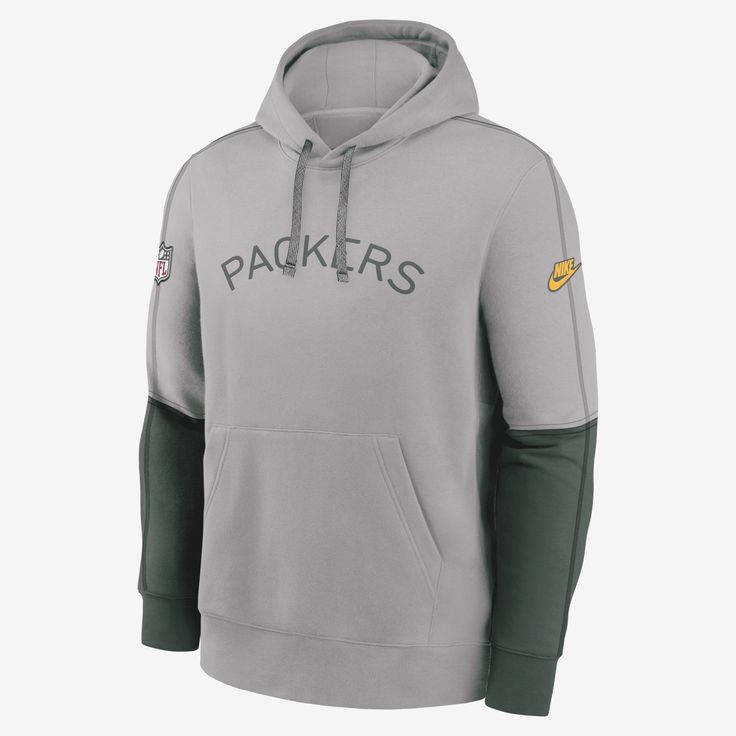 The Logo Team Issue Club Hoodie is made with a cozy fleece lining and soft cotton-polyester blend to help you comfortably support your Green Bay Packers in chilly temperatures. Gray Outdoor Hoodie With Fleece Lining, Gray Fleece Lined Hoodie For Outdoor, Gray Fleece-lined Hoodie For Outdoor, Nike Gray Hooded Hoodie, Athletic Heather Fleece Hoodie For Winter, Winter Athletic Heather Fleece Hoodie, Winter Fleece Hoodie In Athletic Heather, Gray Hooded Sweatshirt With Fleece Lining, Gray Fleece-lined Hoodie For Cold Weather